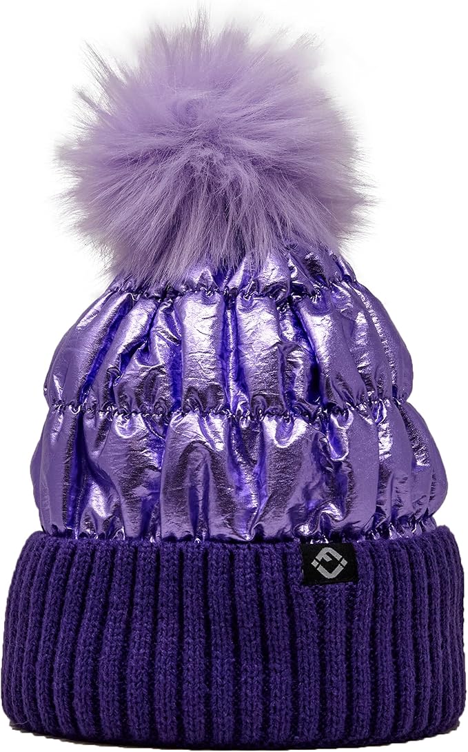 Toddler/Kids Puffer Pom Beanie - Purple