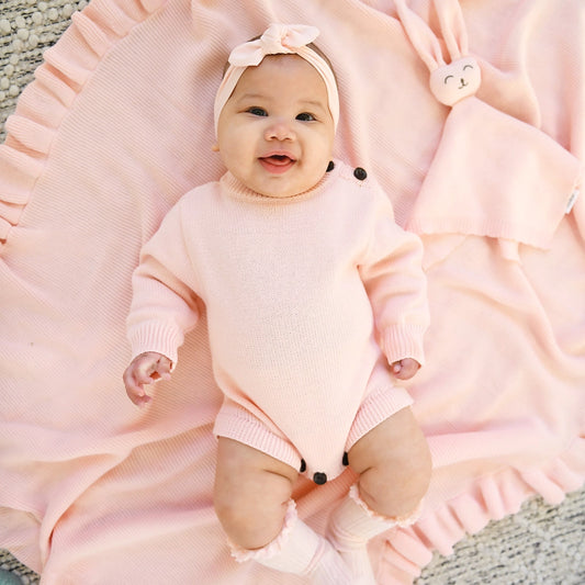 Baby Pink Knit Sweater Romper