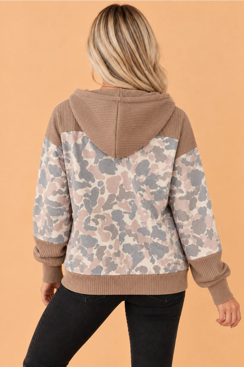Duck Camo Waffle Buttoned Hoodie