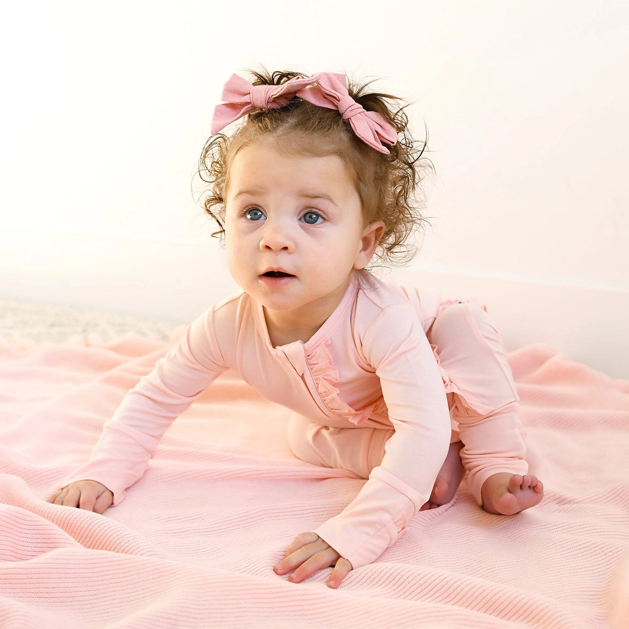 Baby Pink Bamboo Ruffle Zippie