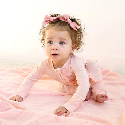 Baby Pink Bamboo Ruffle Zippie