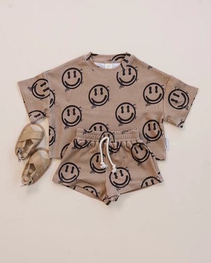Brown Smiley Shorts Set