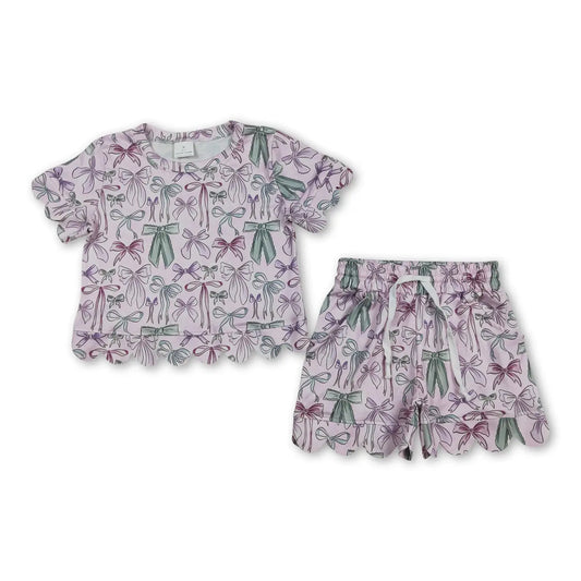 Pink & Green Bow Scallop Short Set