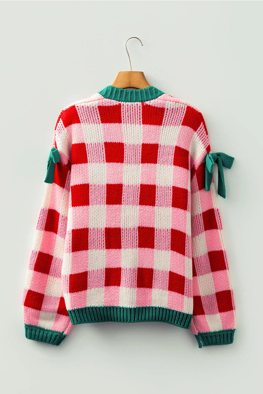 Gingham Bow Knit Cardigan