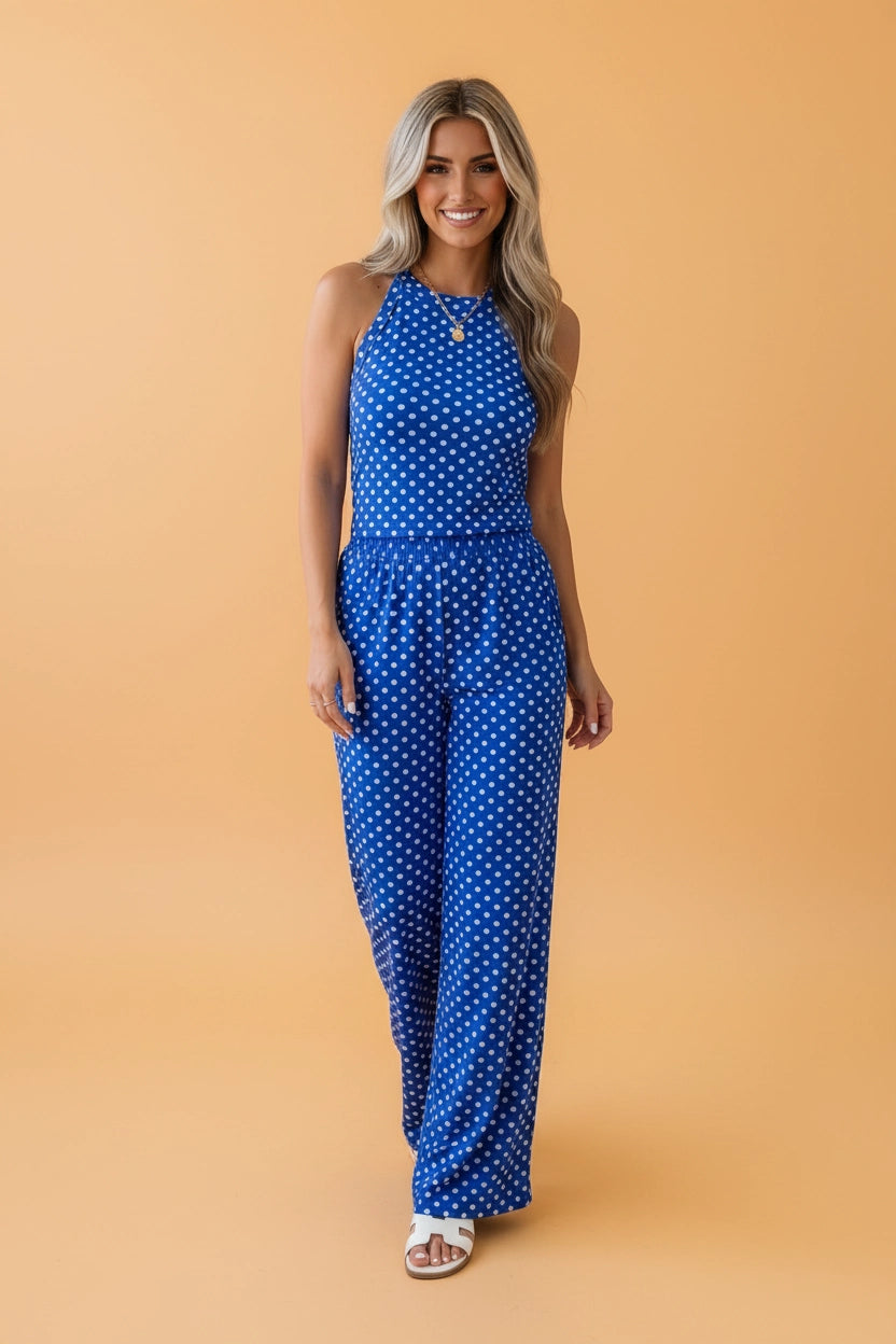 Royal Blue Polka Dot Tank & Pants Set