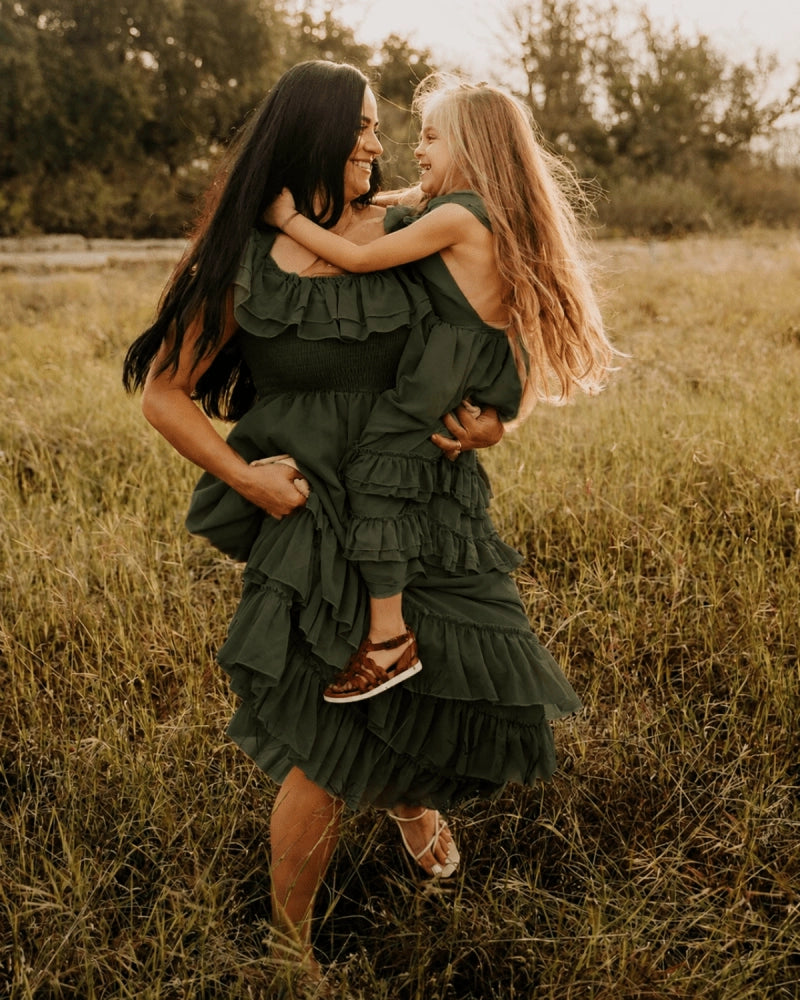 Hunter Green Ruffle Maxi Dress