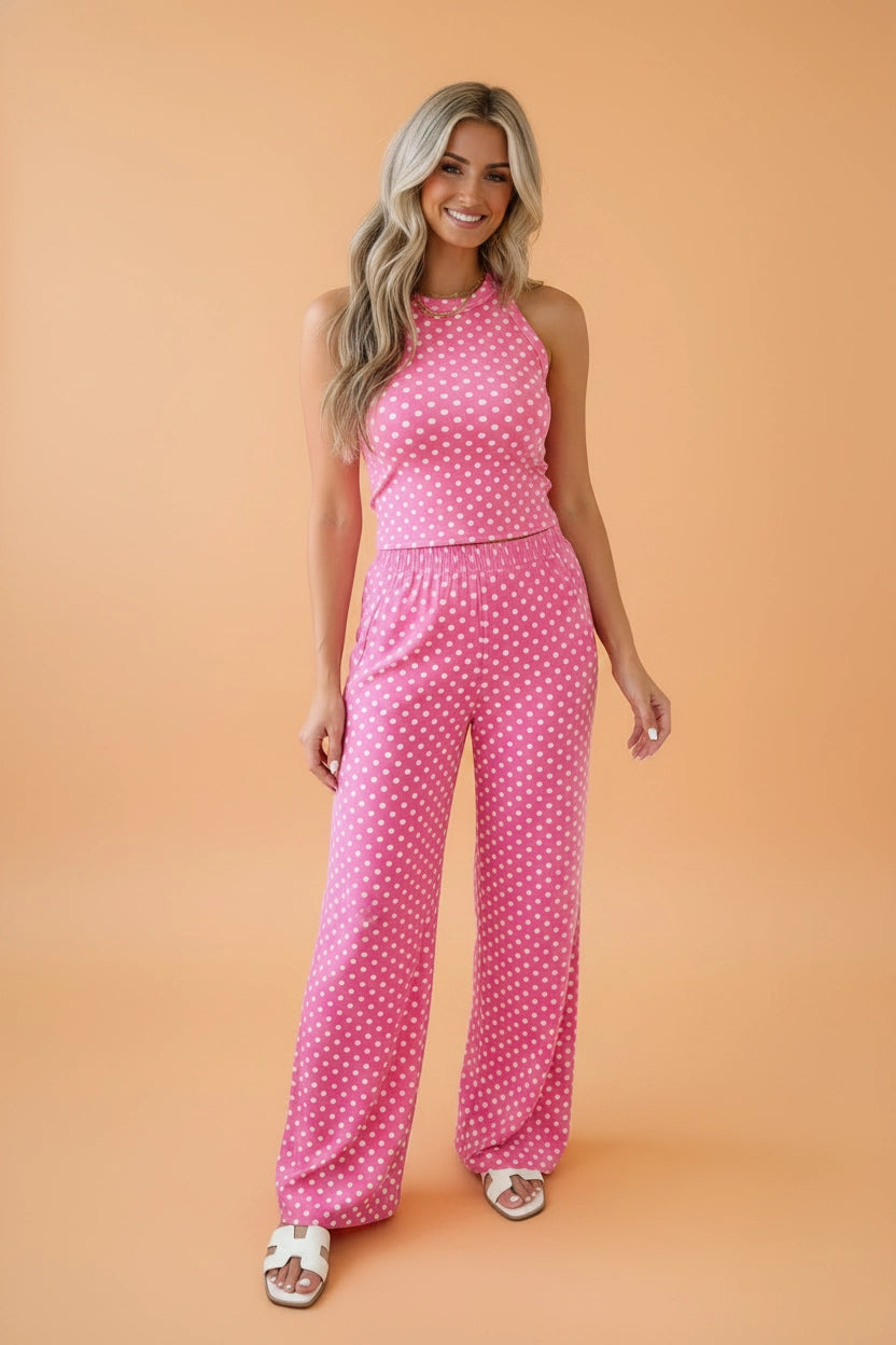 Pink Polka Dot Tank & Pants Set
