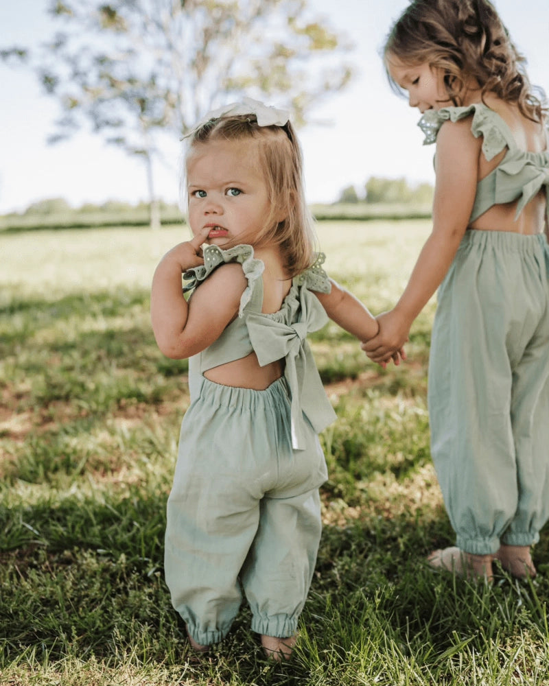 Soft Eucalyptus Bow-Back Jumpsuit