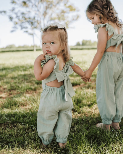 Soft Eucalyptus Bow-Back Jumpsuit