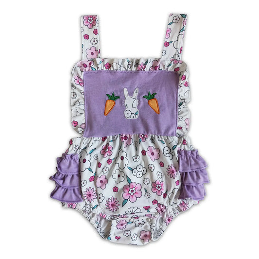 Purple Floral Embroidered Bunny Ruffle Romper