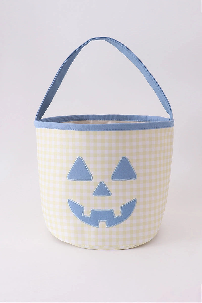 Yellow Pumpkin Appliqué Gingham Basket
