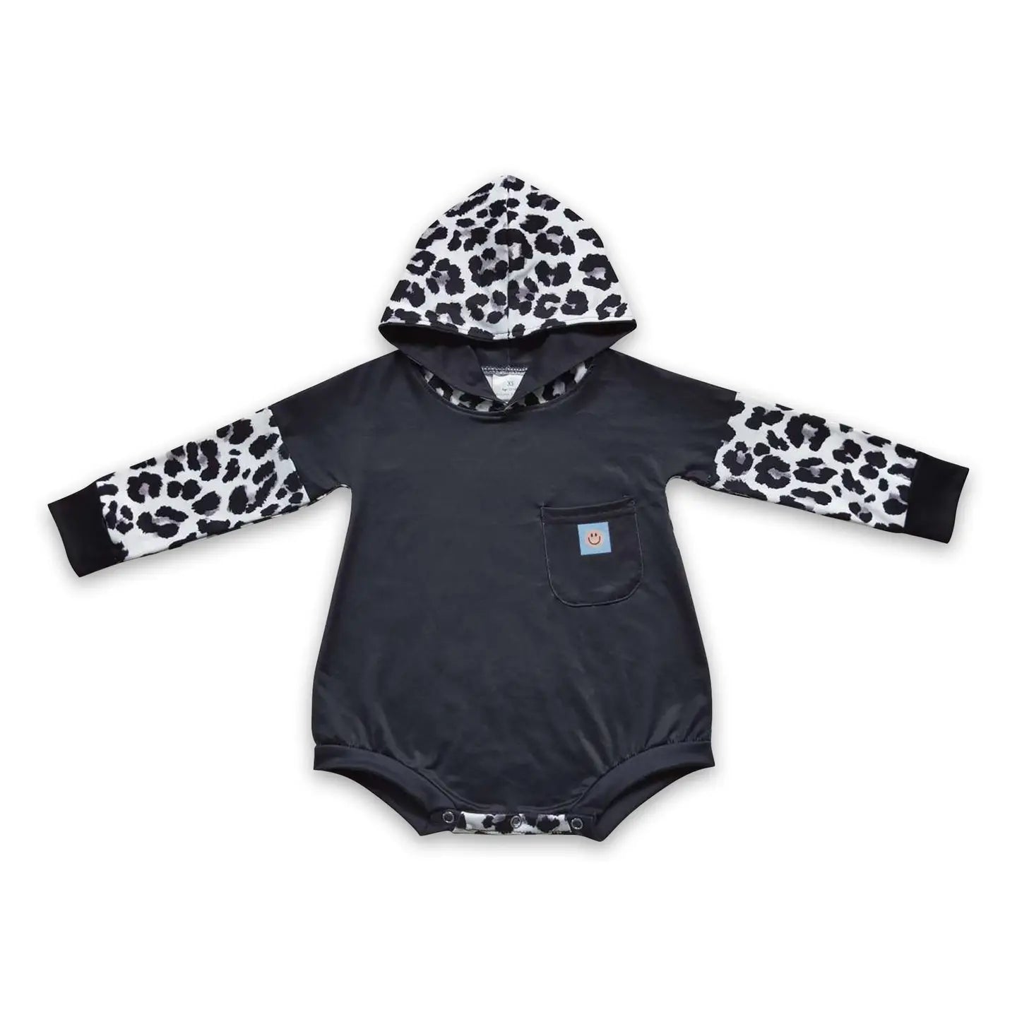 Black Leopard Hooded Pocket Bubble Romper