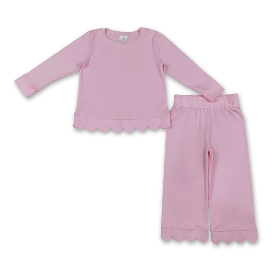 Pink Long Sleeve Scallop Pant Set