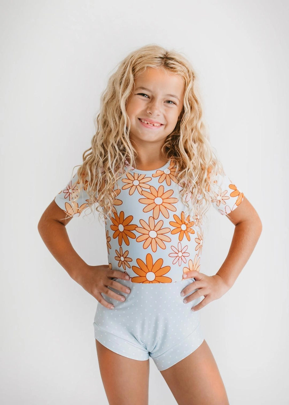 Light Blue Orange Daisy Leotard