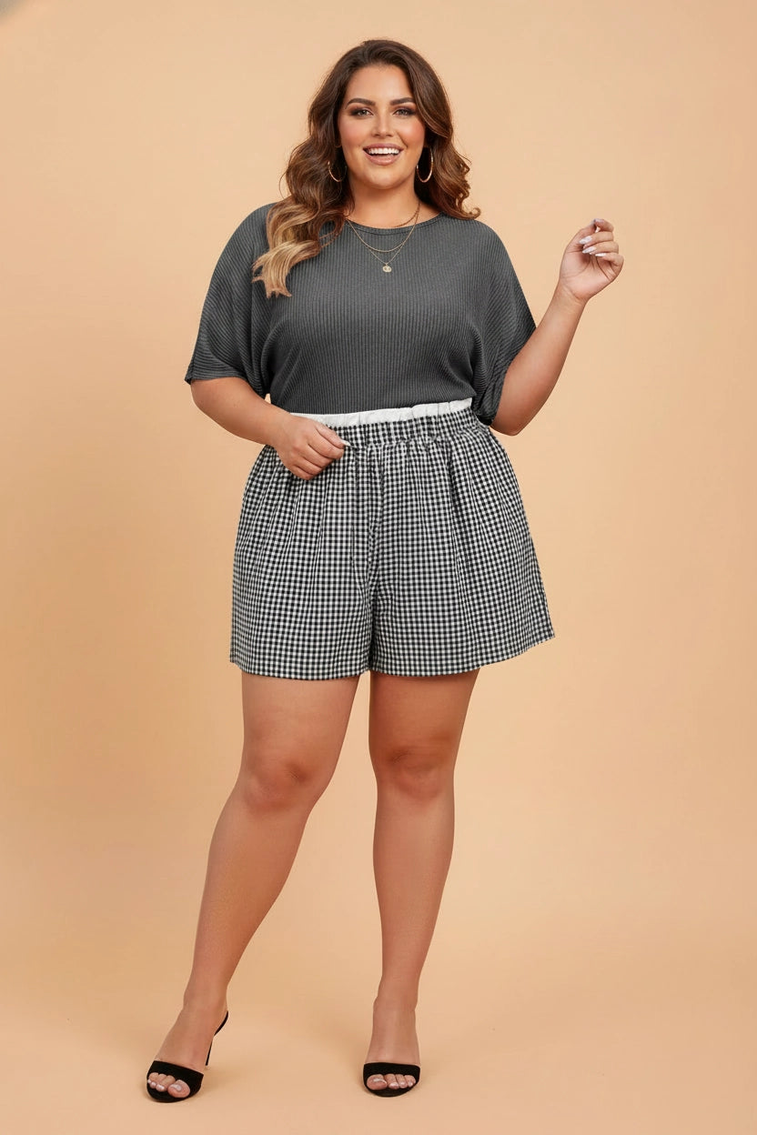 Black Gingham Ruffle Trim Boxer Shorts - Curvy