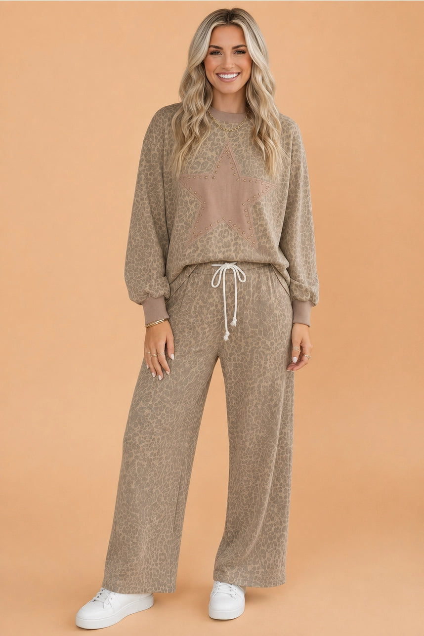 Leopard Star Patch Top & Pants Set