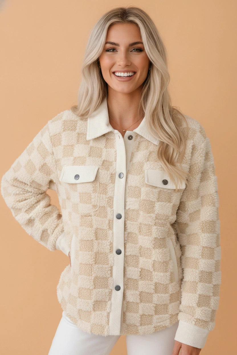Checker Plush Fleece Corduroy Shacket