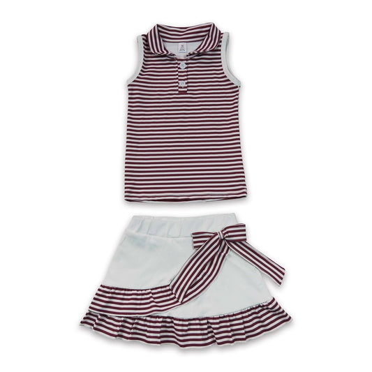 Maroon Striped Tank & Bow Ruffle Skort