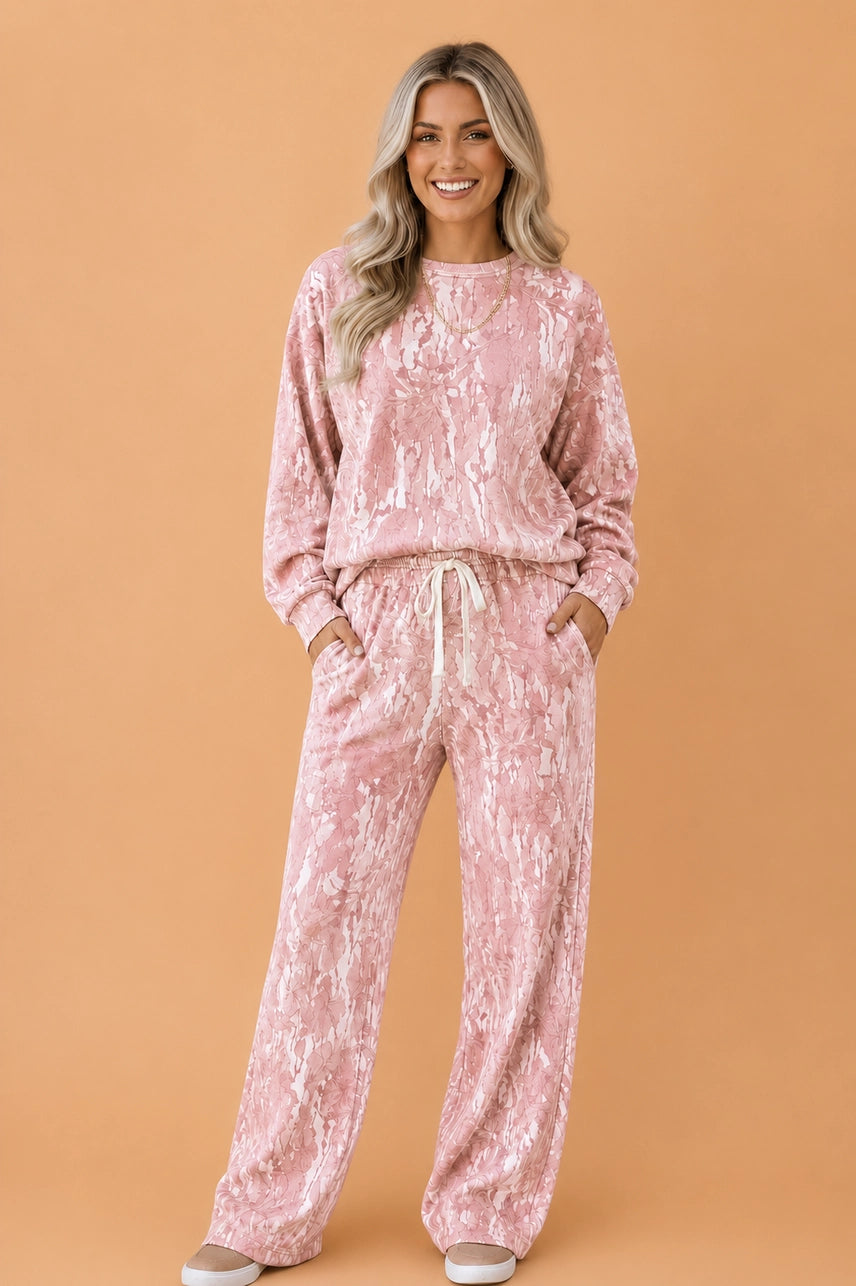 Pink Camo Sweatshirt & Drawstring Pants Set