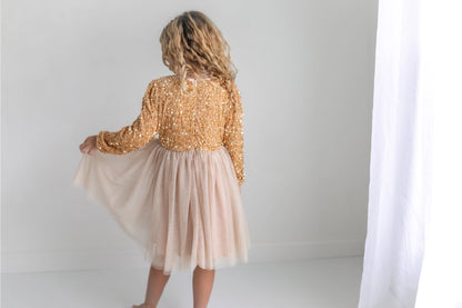 Gold Sequin Tulle Holiday Party Dress
