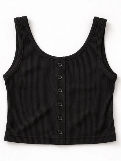Black Button Front Ribbed Tank