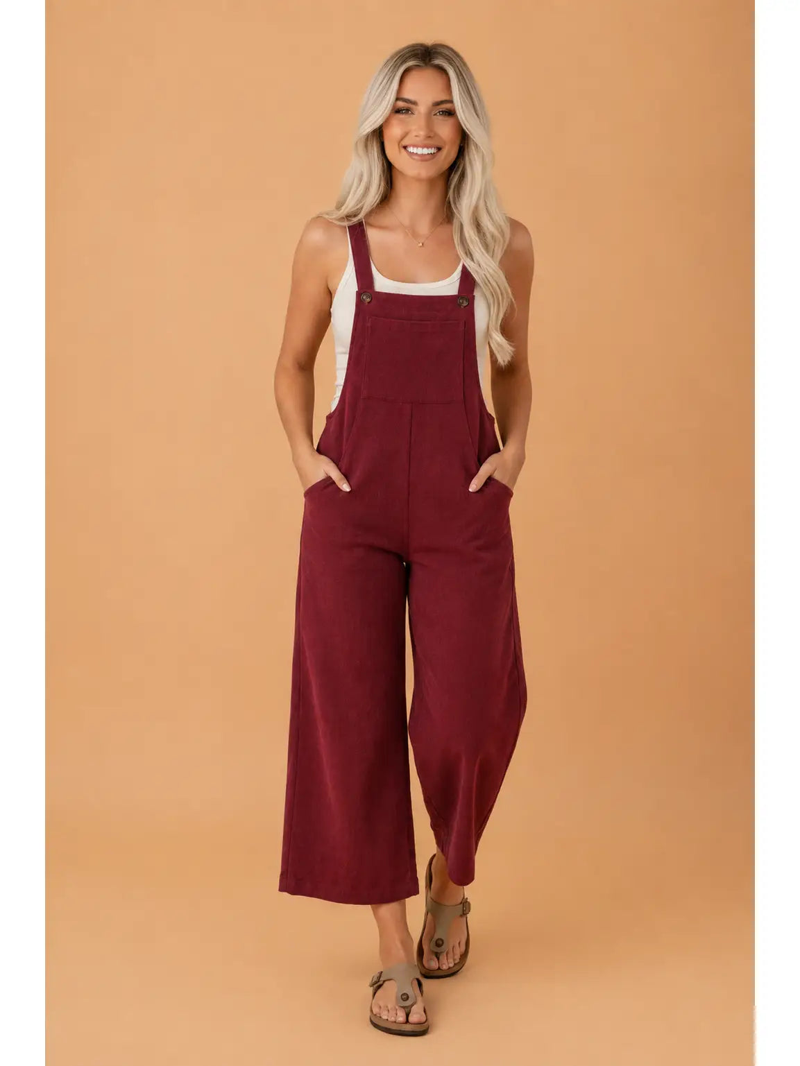 Maroon Corduroy Front Bib Pocket Overalls