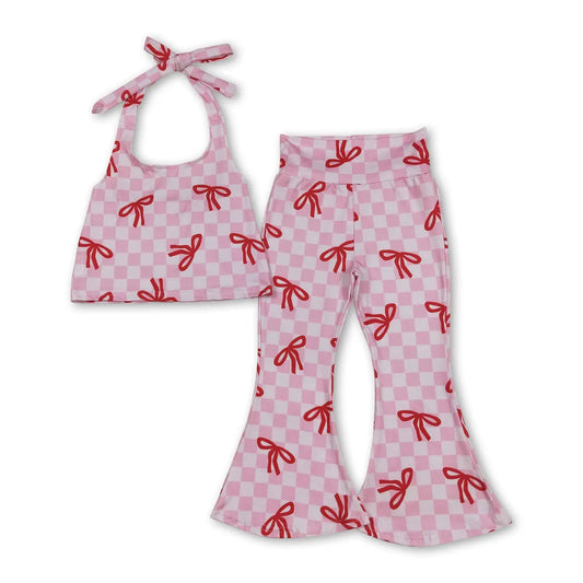 Pink Checkered Bow Halter & Flares