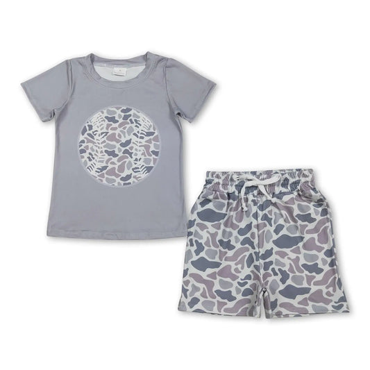 Grey Camo Baseball & Shorts Set