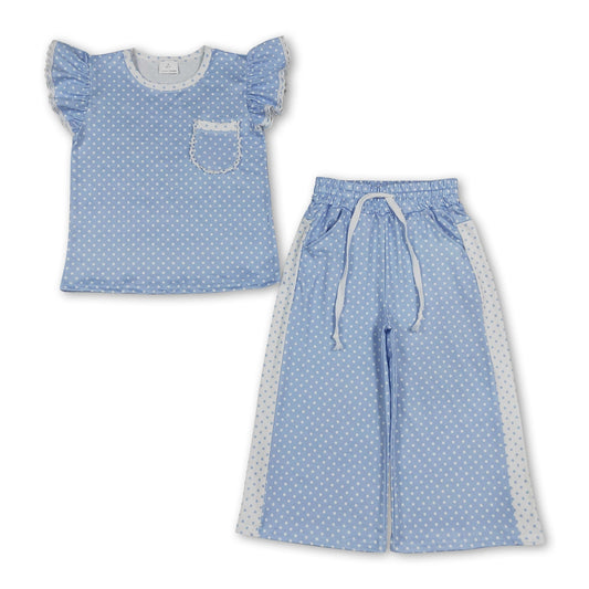 Blue Polka Dots Flutter Sleeve Set