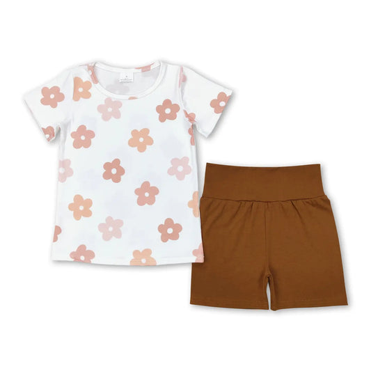 PREO: Brown Daisy Tee & Shorts Set