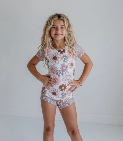 Tan Retro Flower Leotard