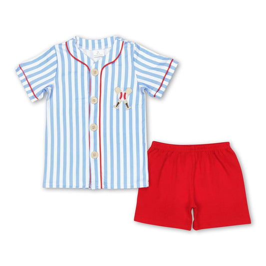 Blue Striped Button Up & Shorts