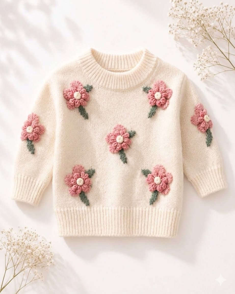 Cream Floral Knit Sweater