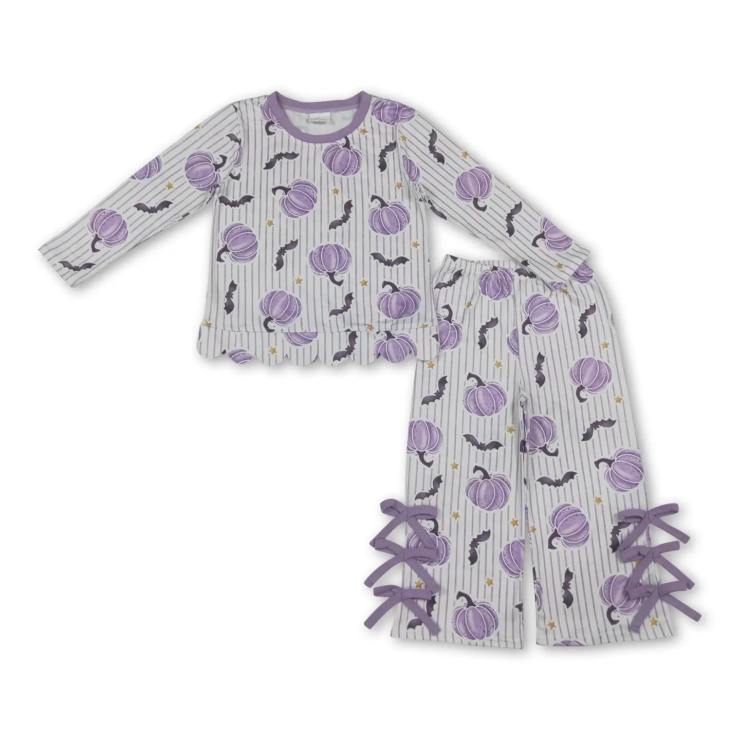 Purple Pumpkin Bat Striped Set