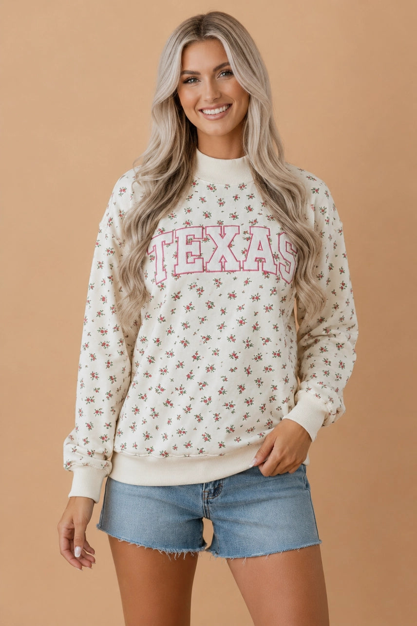 Texas Floral Mock Neck