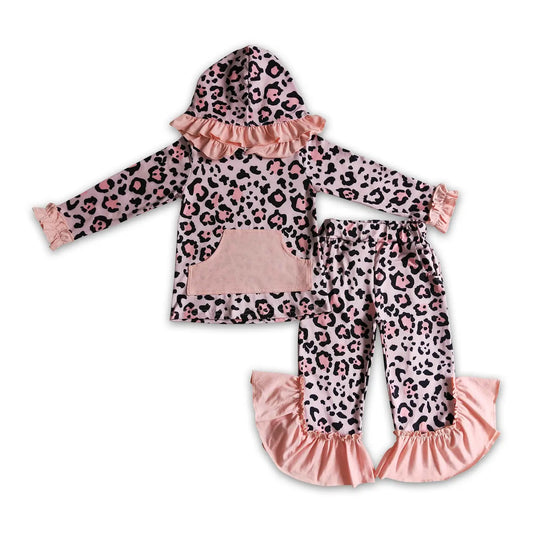 Baby Pink Leopard Ruffle Hoodie & Pant