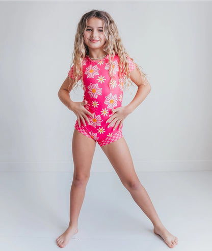 Hot Pink Daisy Checkered Leotard