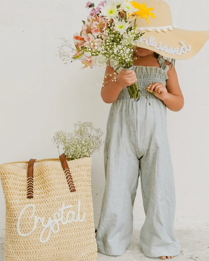 Sage Pinstripe Smocked Jumpsuit