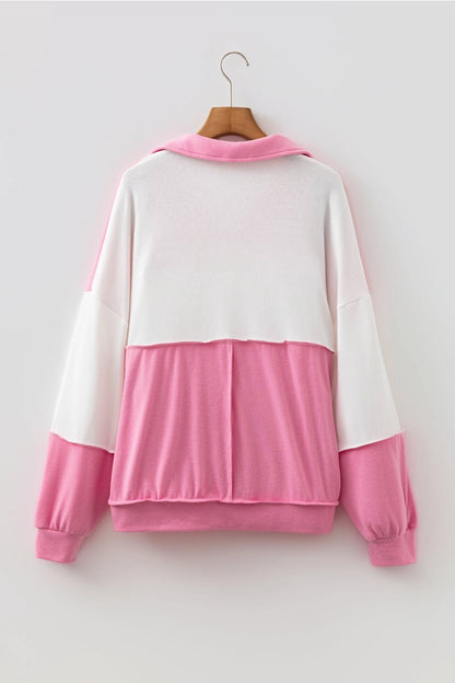 Pink Colorblock Ricrac Collared Top