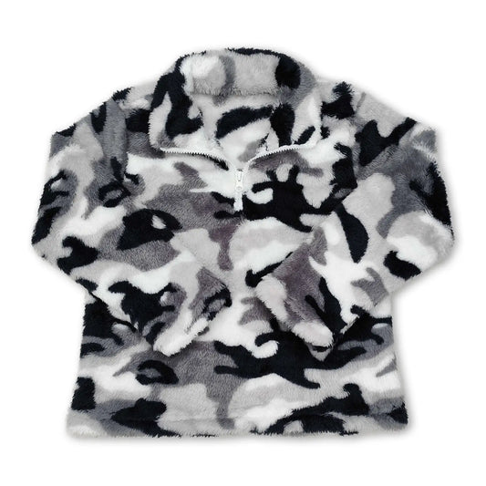 Gray Camo Fuzzy 1/4 Zip
