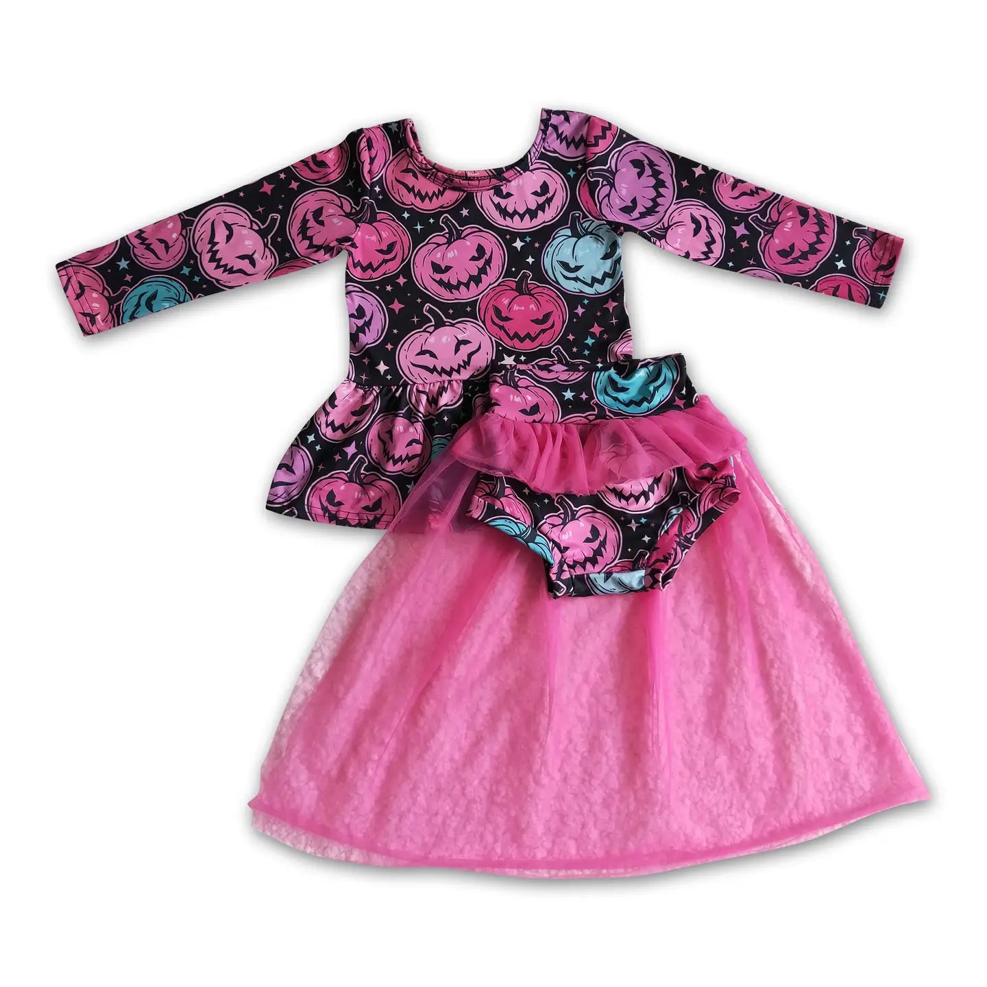 Pink Pumpkins Peplum Top & Skirted Bummies
