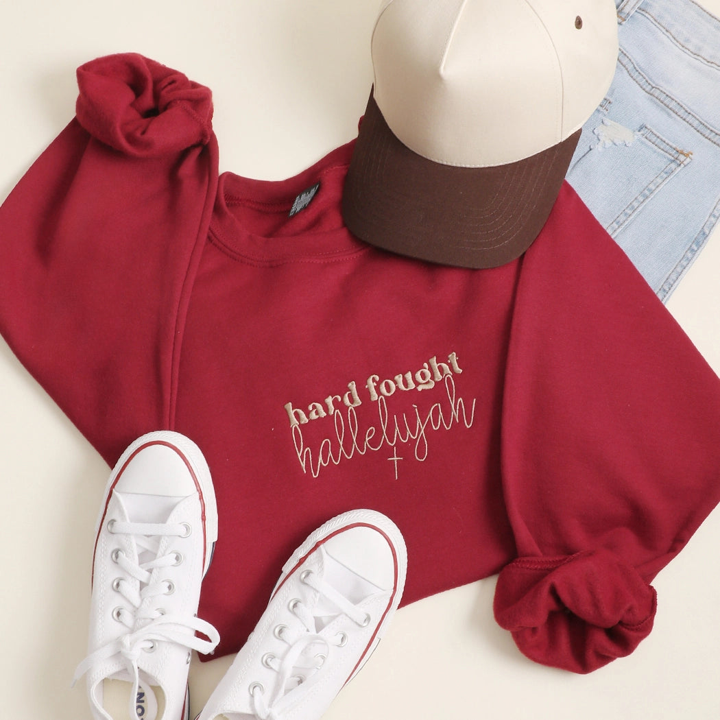 Hard Fought Hallelujah Embroidered Crewneck