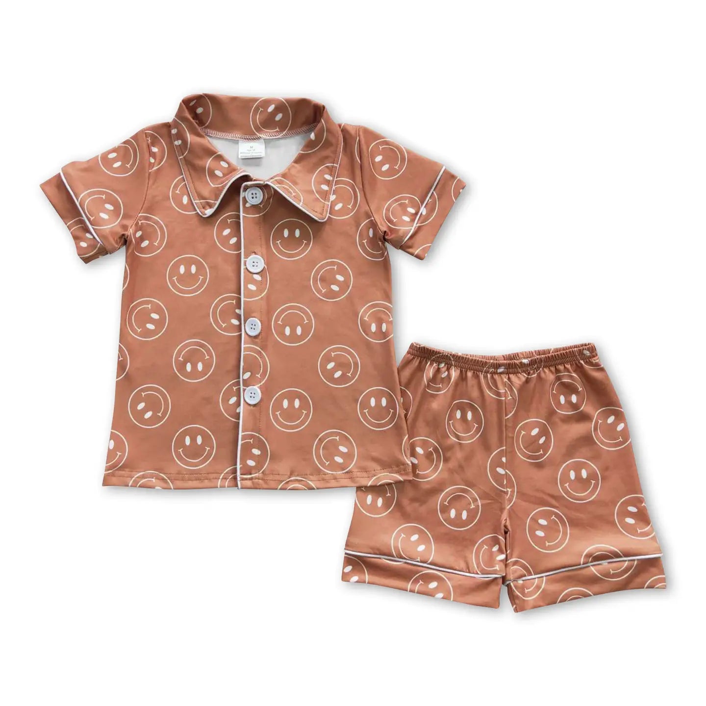 Neutral Smileys Button Down PJs