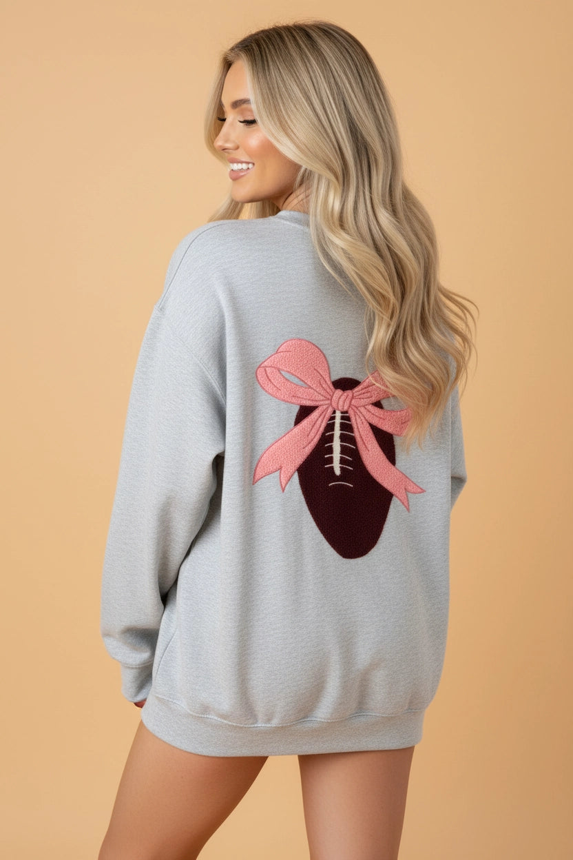 Football Bow Embroidered Patch Sweatshirt