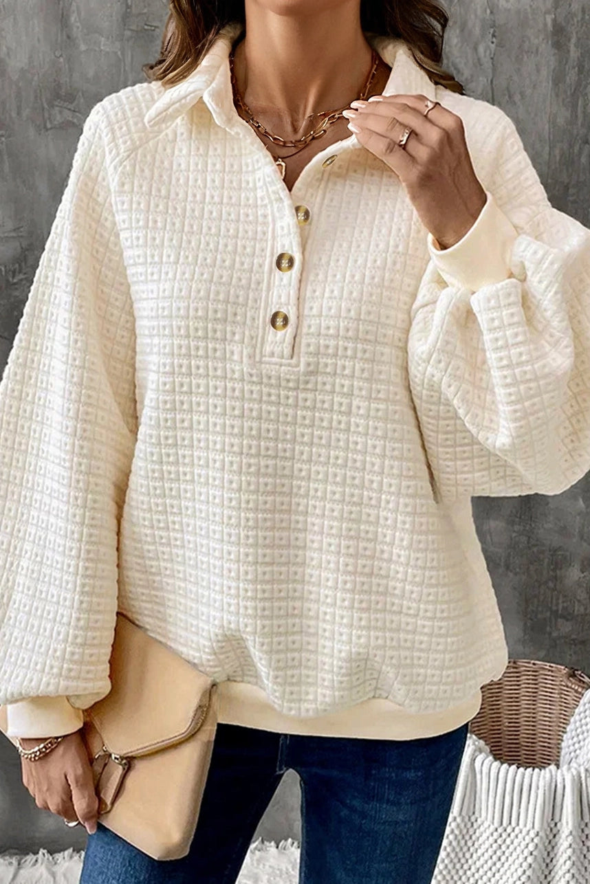 Textured Half-Button Collared Pullover