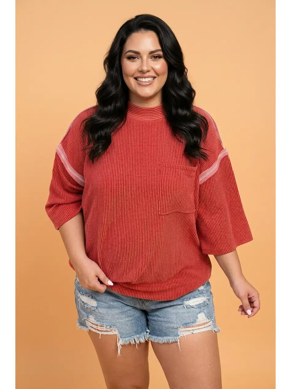 Corded 3/4 Sleeve Blouse - Curvy