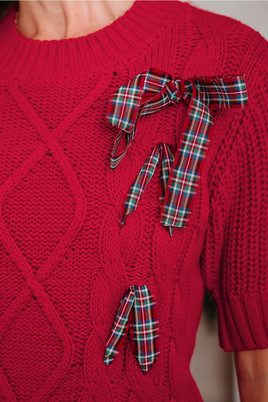 Plaid Lace-Up Puff Sleeve Sweater