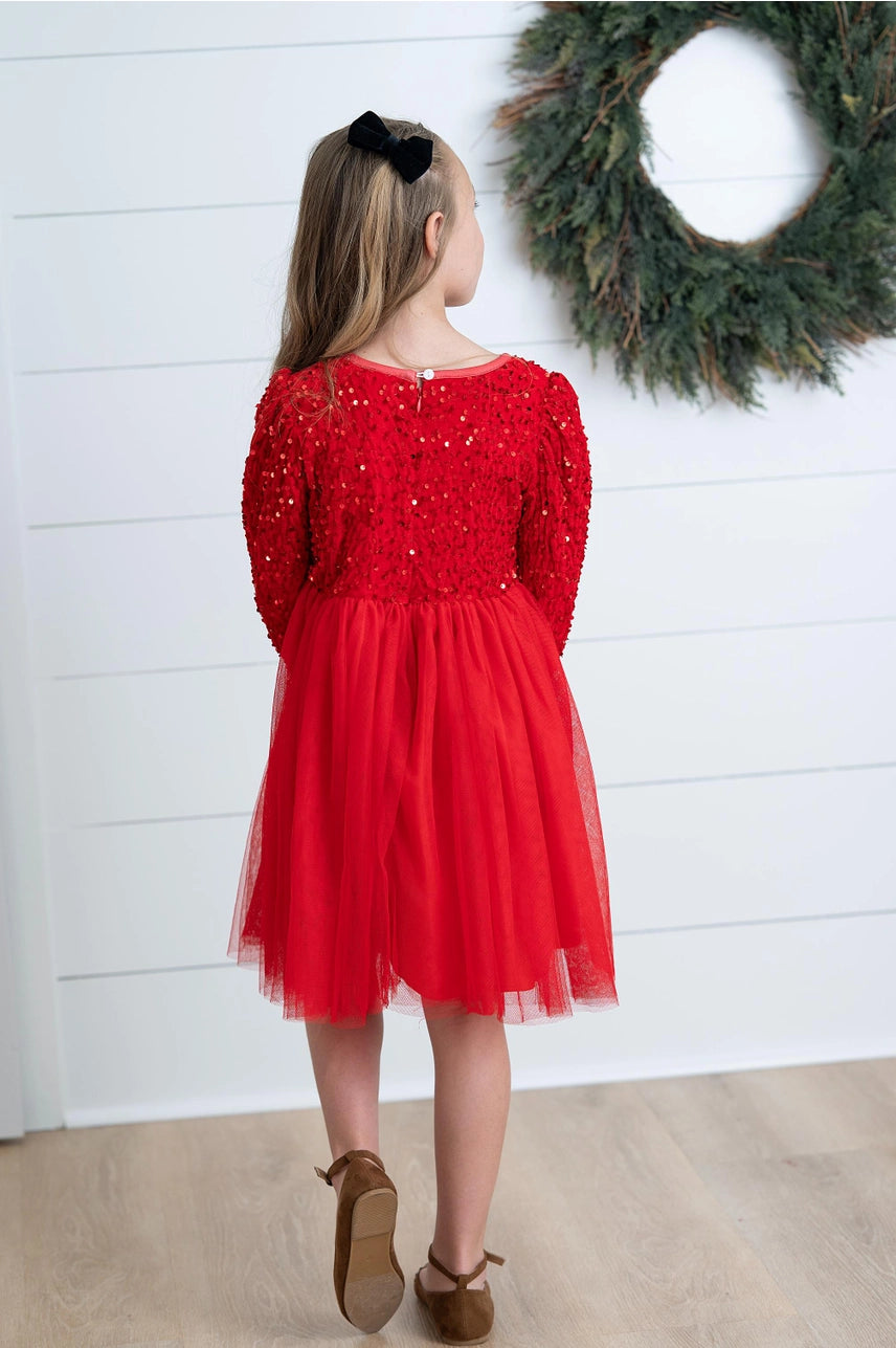 Red Sequin Tulle Holiday Party Dress