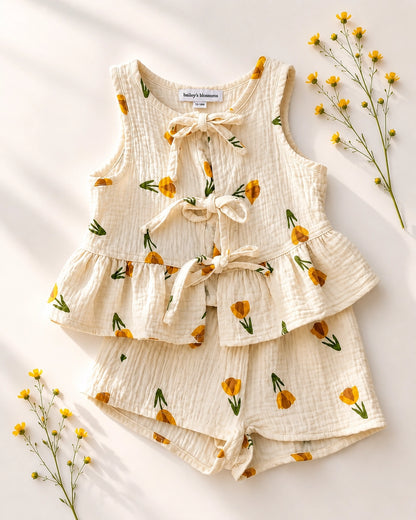 Buttercup Bloom Tie Front Two-Piece Set