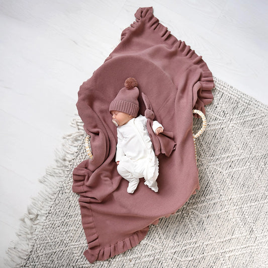 Mauve Knit Ruffle Blanket